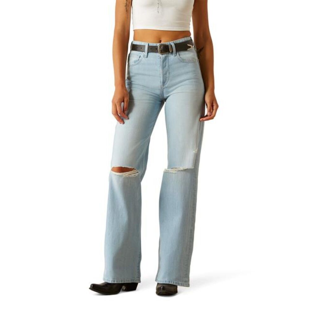 Ariat Ultra High Rise Tomboy Wide Leg Jeans Light Wash Distressed Western Basic